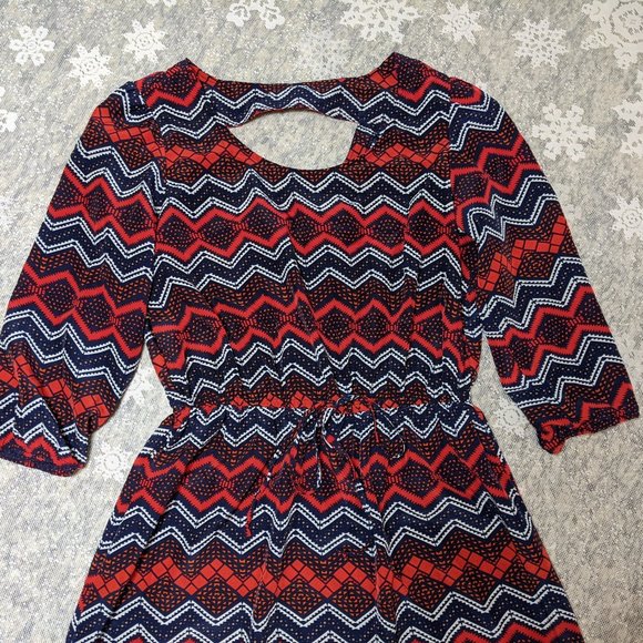 BeBop Geometric Design Dress with Sexy Back Cut-Out & 3/4 Sleeves size L - Picture 3 of 16